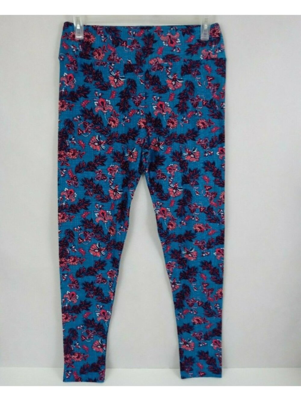 New LuLaRoe Tall & Curvy Leggings Blue With Pink Floral Designs
